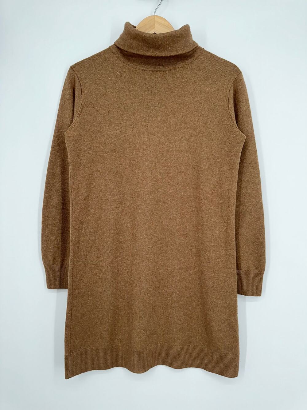 Aritzia Babaton Mulray Turtleneck Sweater Dress Wool Blend Tan